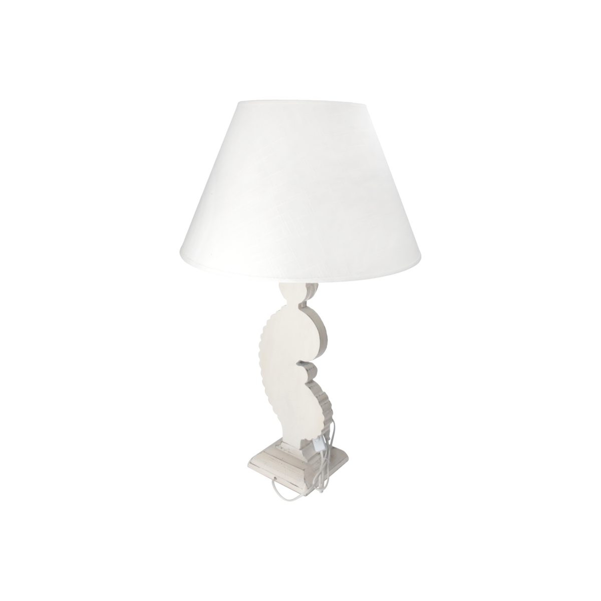 Weiße Bohnenlampe mit Lampenschirm D 48 H 85 cm aus Harz und Stoff