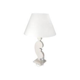 Weiße Bohnenlampe mit Lampenschirm D 48 H 85 cm aus Harz und Stoff