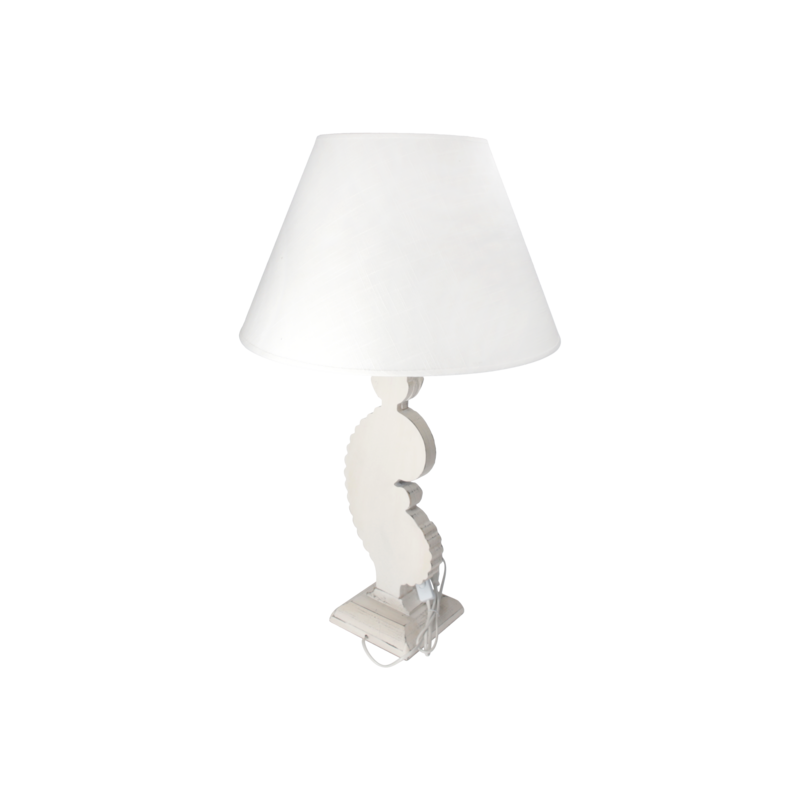 Weiße Bohnenlampe mit Lampenschirm D 48 H 85 cm aus Harz und Stoff
