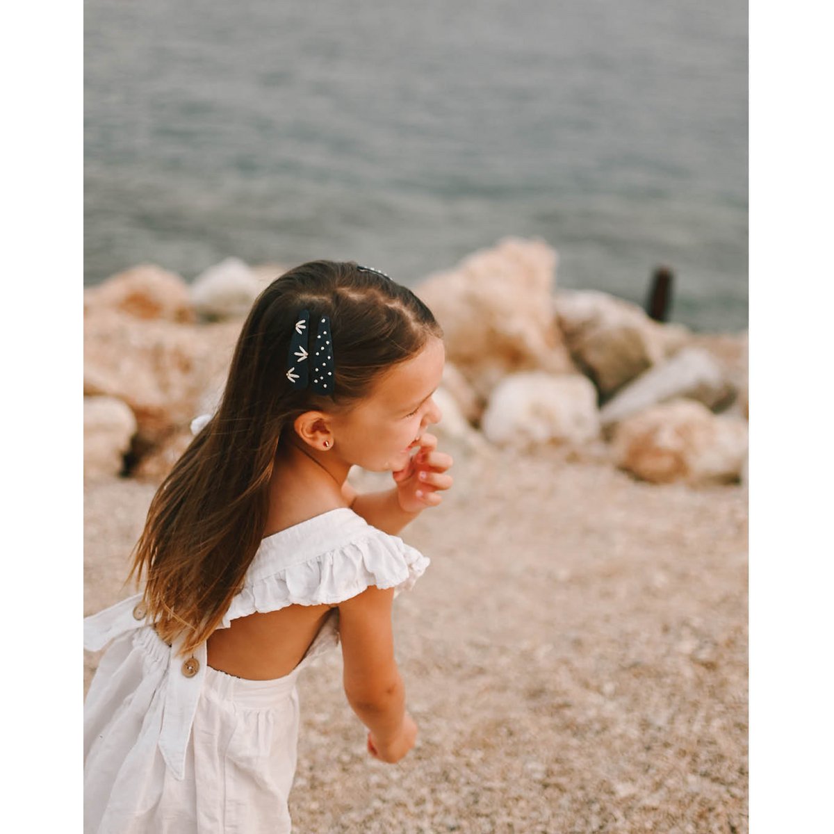 Barrettes bleu foncé bloom + pois