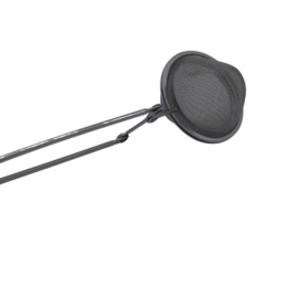 Oval and round tea strainers made of metal with a long handle for steeping loose leaf tea.