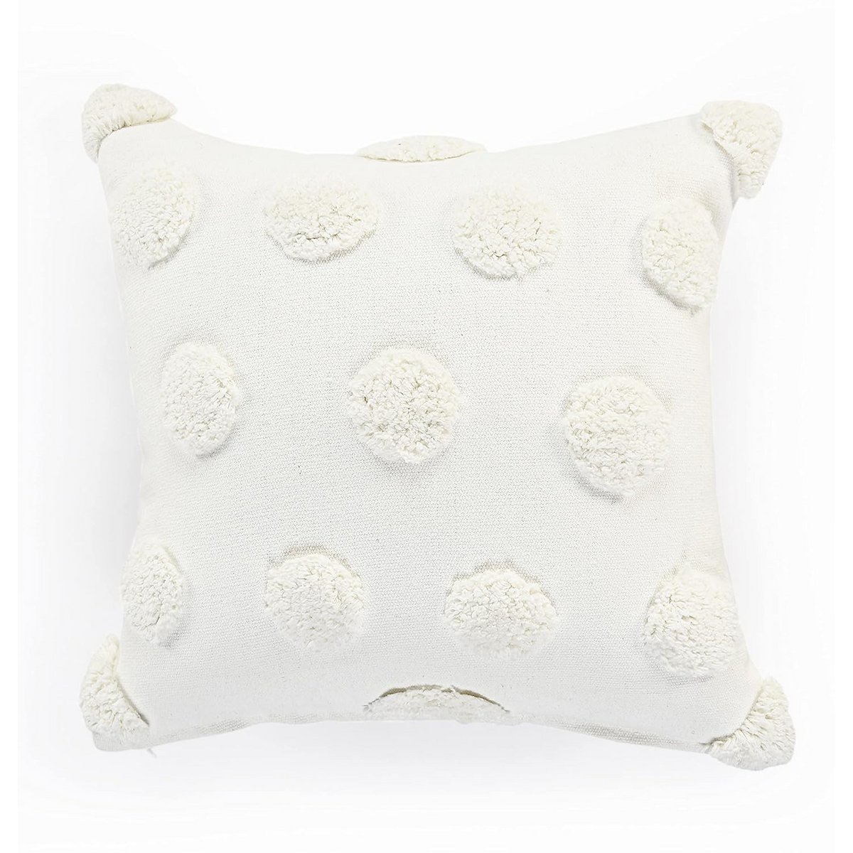 Wholesale Cotton Tufted Dots Cushion Cover – White Boho Style – 18x18 Inches