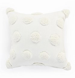 Funda de cojín | Algodón Con Mechones De Puntos Boho Blanco | 46x46cm