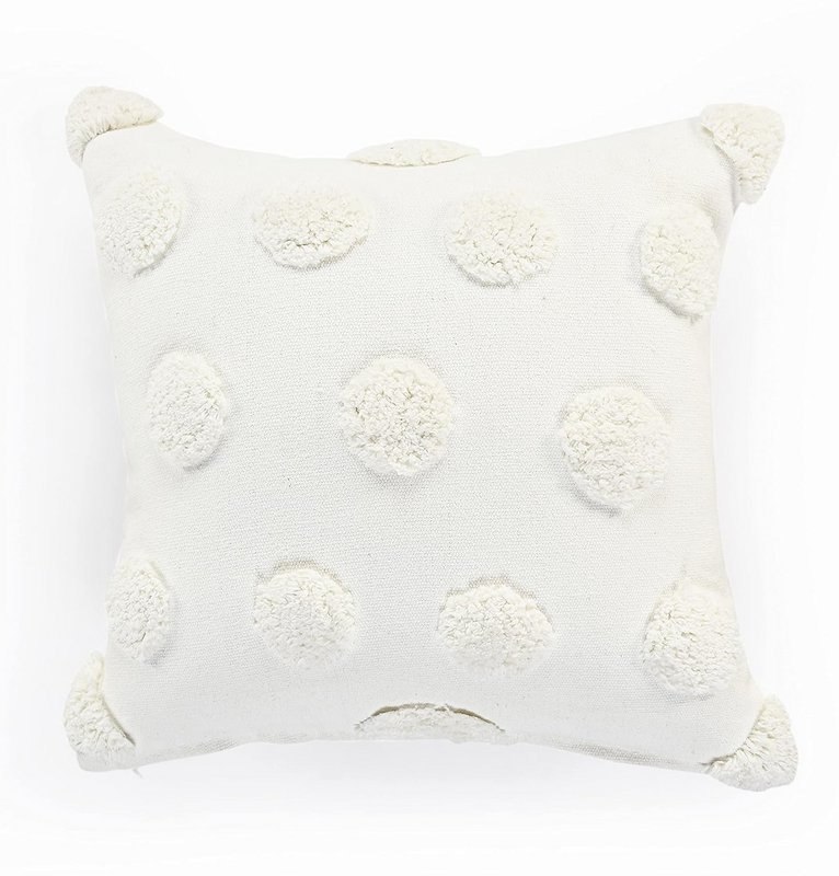 Funda de cojín | Algodón Con Mechones De Puntos Boho Blanco | 46x46cm