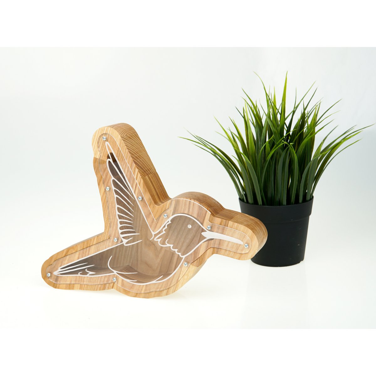 Wooden Piggy Bank Hummingbird