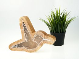 Wooden Piggy Bank Hummingbird