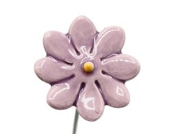 Ceramic mini lilac daisy flower, 2.5 cm in size, made of porcelain with a yellow center, suitable for artificial plant arrangements.