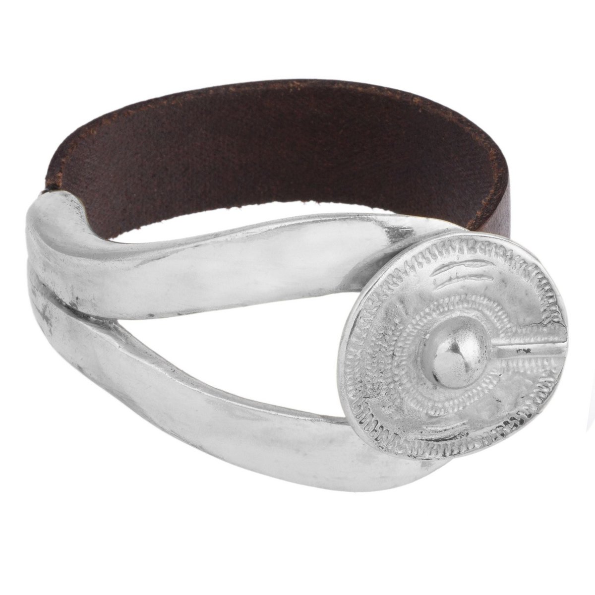Zilveren en brede leren armband Lewi zilver zamak