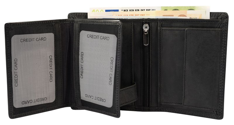 Accent ægte læder (Hunter læder) pung, RFID, portrætformat, "Fischer/Angler", sort