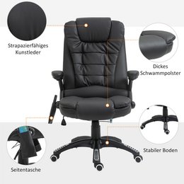 Silla de oficina con función de masaje, función de calor, altura regulable, función de inclinación, silla de oficina de masaje, blanco crema + negro