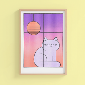 Risograph-Druck: Katze im Fenster (A3-Format)