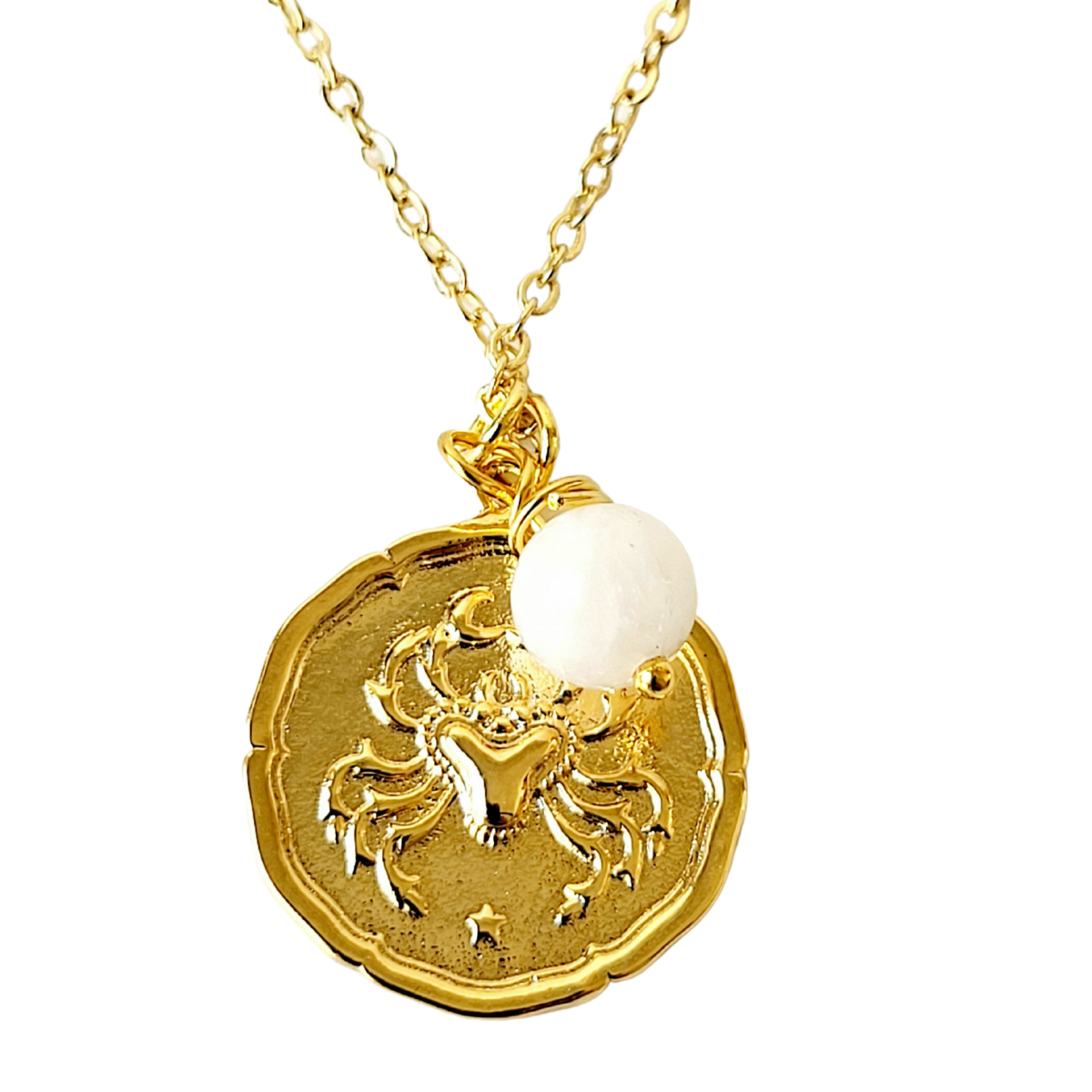 Zodiac Medallion Disc Necklace - Birthstone Pendant