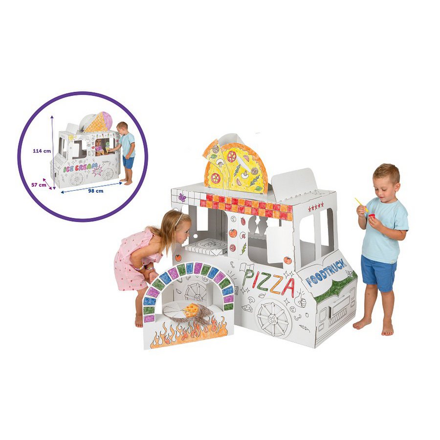 Speelhuis Food Truck Kartonnen speelhuis voor kinderen – DIY Bouwen & Kleuren 3+