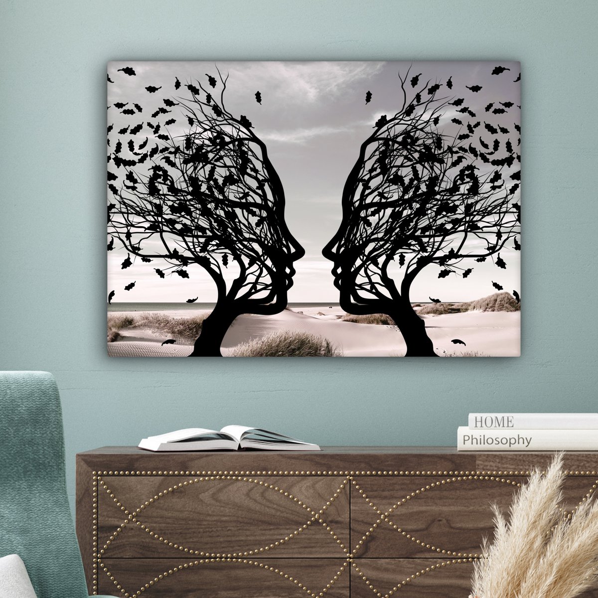 Canvas schilderij  - Wanddecoratie Bomen - Gezicht - Bladeren - Moderne kunst - Muurdecoratie woonkamer - Kamer decoratie modern - Abstracte schilderijen