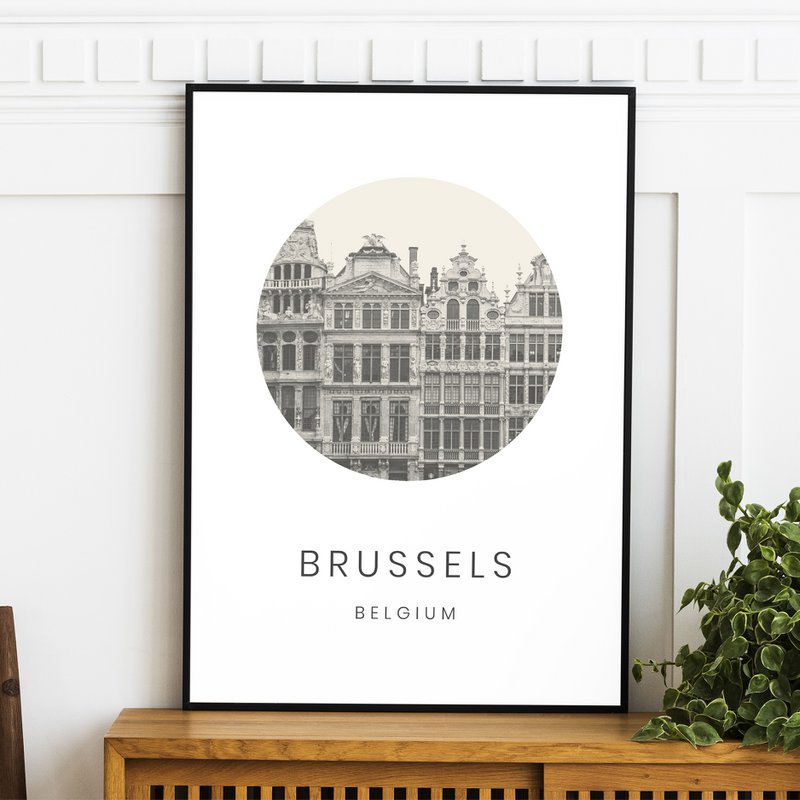 Brussels, Belgium - Minimalist Travel Tourism Wall Art Decor