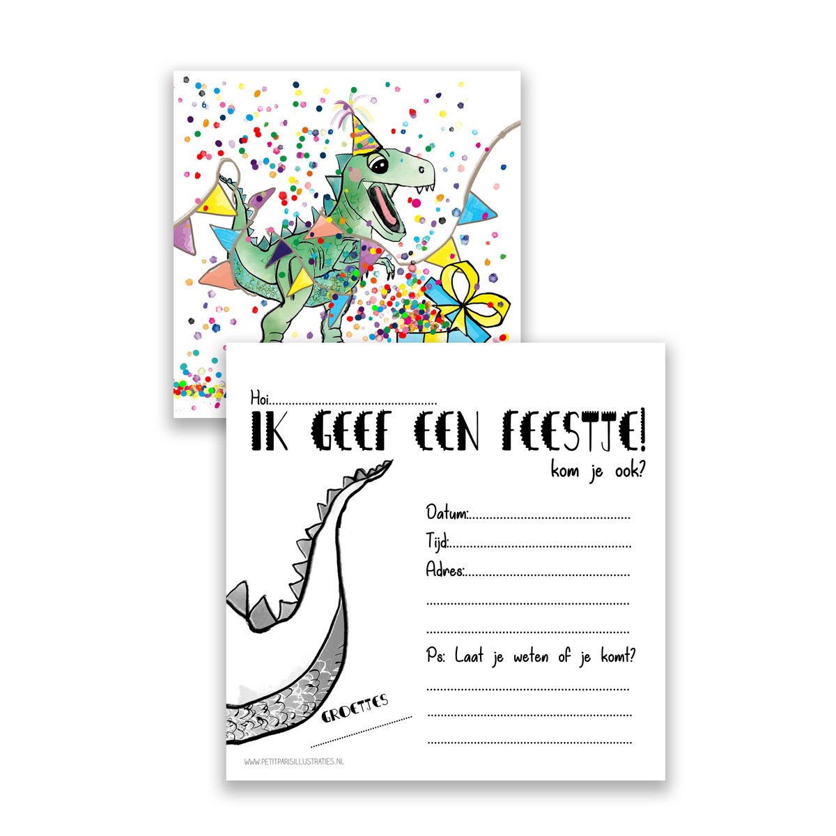 Dino Birthday Invitation – 10 Cards + Envelope