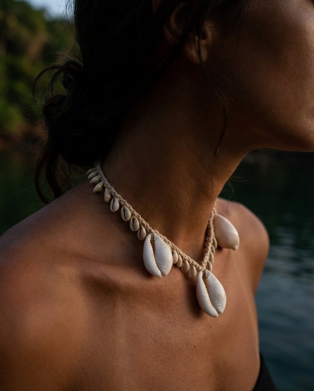 De grote witte kaurischelp ketting