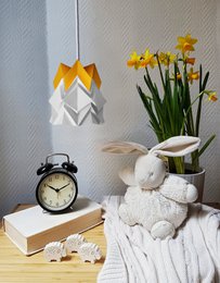 Drewniana lampa ścienna i małe zawieszenie Bicolor Origami z papieru
