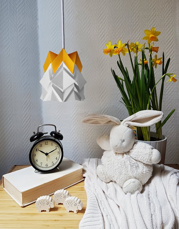 Drewniana lampa ścienna i małe zawieszenie Bicolor Origami z papieru