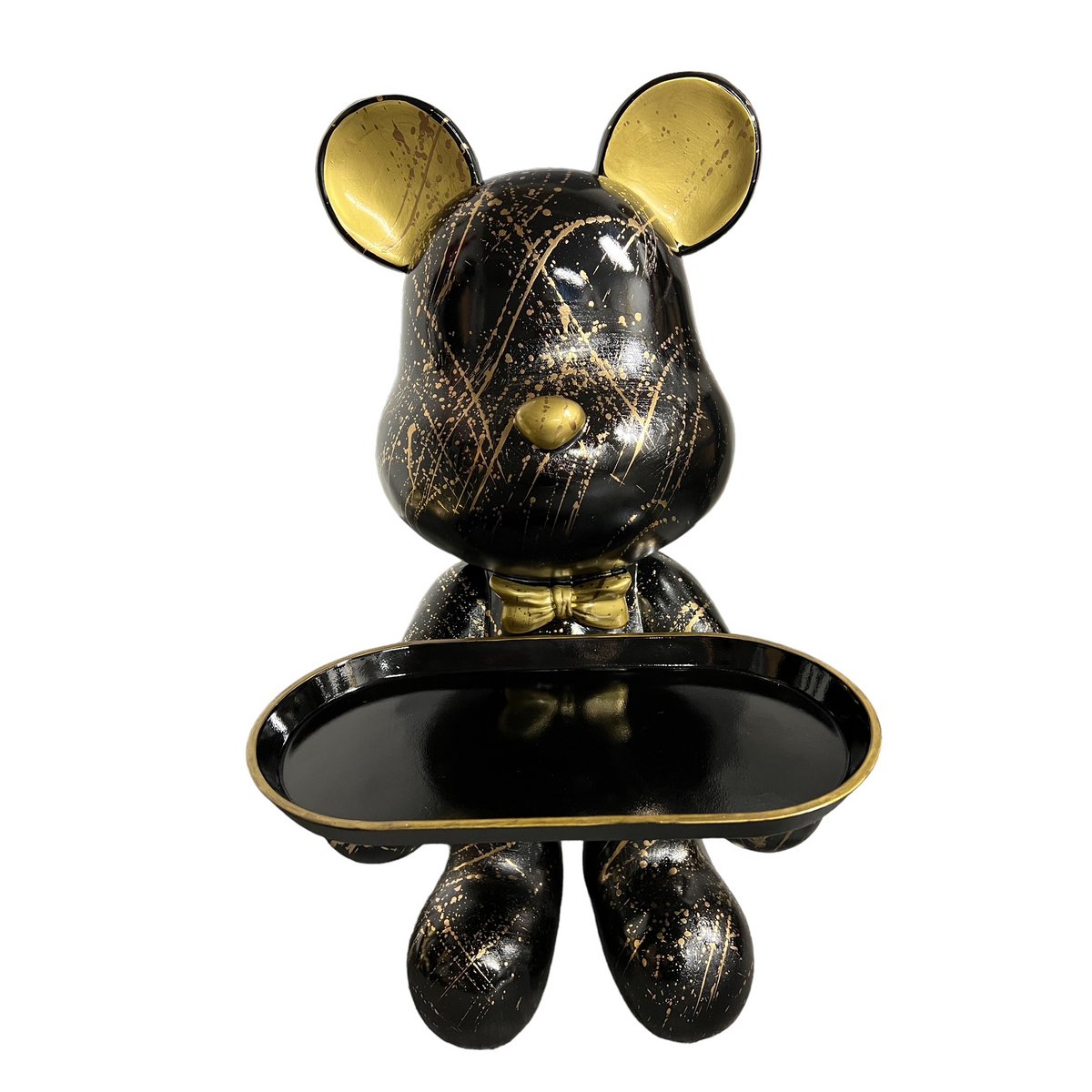 Polyresin-Bär mit schwarzem Goldspritzer und Tablett