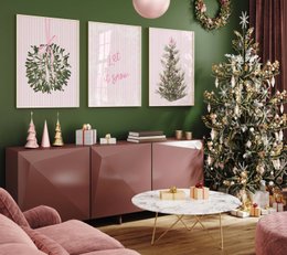 Plakat juletræ med lyserøde bånd, lyserød juleplakat, juletræplakat, lyserød buer udskrivning, lyserød juledekor