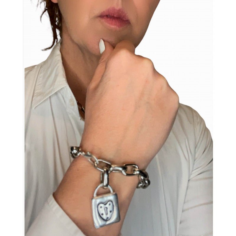 Silbernes rechteckiges Vorhängeschloss-Kettenarmband