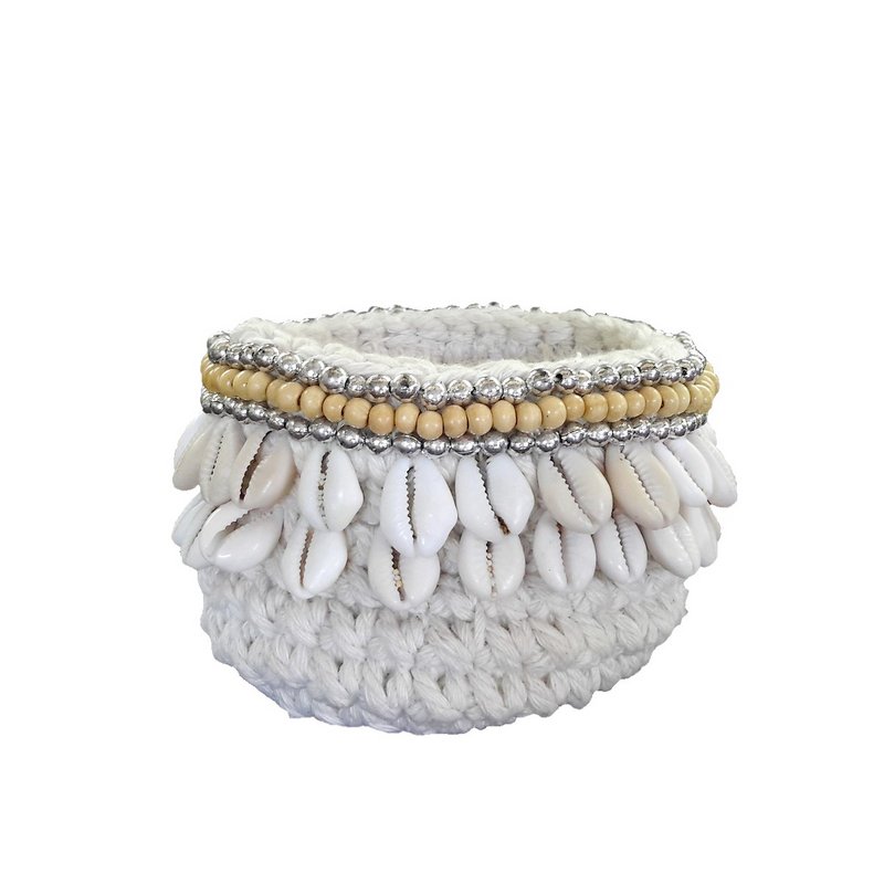 Panier Lenny blanc, beige en crochet