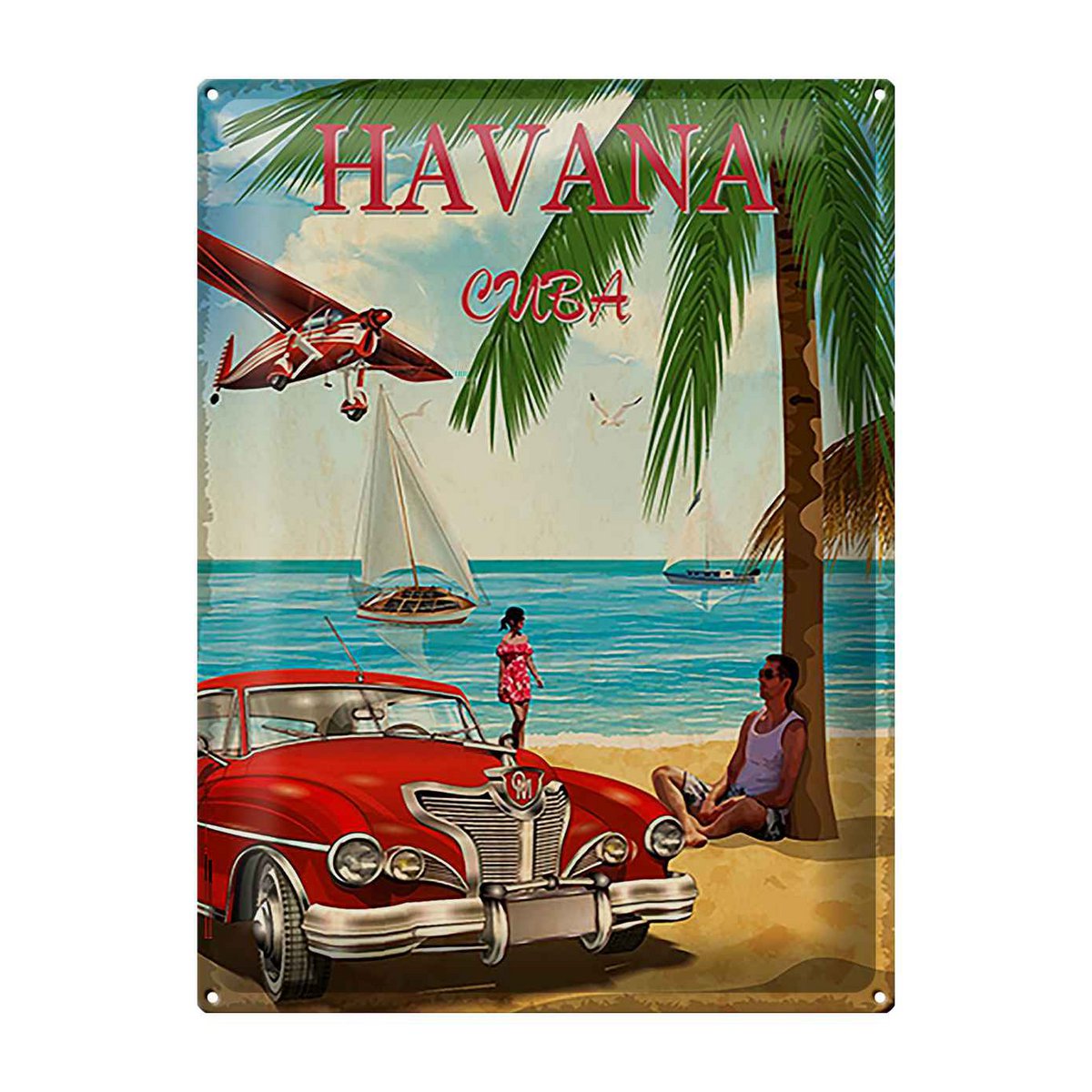 Tin Sign Havana 30x40cm Cuba Retro Holiday Palm Trees