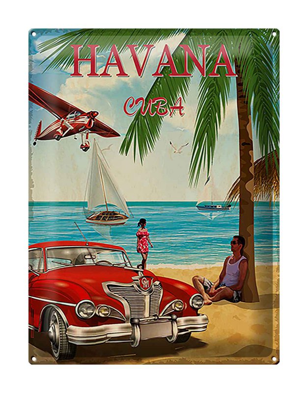 Tin Sign Havana 30x40cm Cuba Retro Holiday Palm Trees