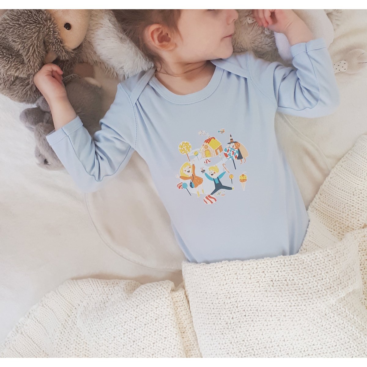 Pigiama celeste Hansel e Gretel 100% cotone biologico certificato OEKO-TEX