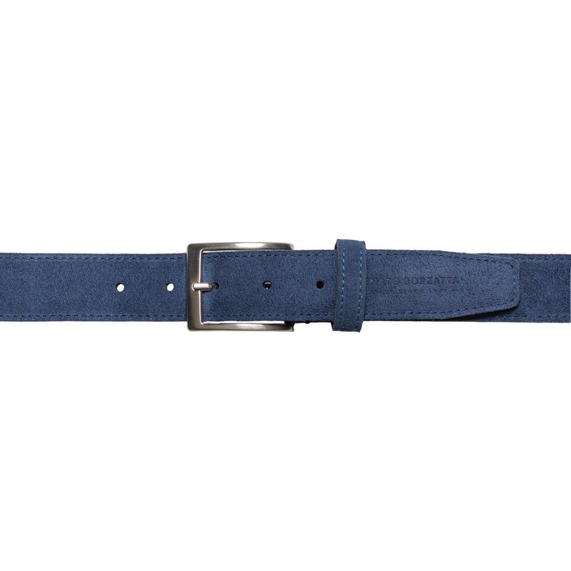 RB4029D | Men's Belt Made in Italy in Genuine Suede Leather. Buckle in satin silver finish. Color: Blue. Dimensions: 125 x 3.5 x 0.5 cm (waistline 110 cm)