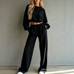 Casual damessweatshirt met korte capuchon en wijde broek