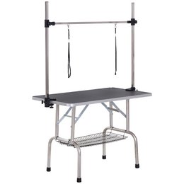  Trimmtisch für Hunde Hundepflegetisch klappbar, Haustierpflegetisch mit höhenverstellbarem Galgen, Schlingen, rutschfest Oberfläche, Schertisch bis 150 kg, 91,5 x 61,5 x 76 cm, Schwarz