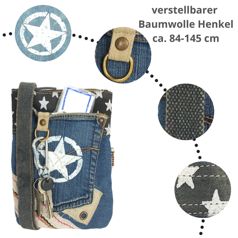 Sunsa skuldertaske til kvinder. Bæredygtig taske lavet af genbrugte jeans og kanvas. Vintage vegansk skuldertaske. Lille crossover taske…