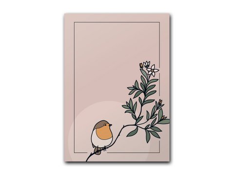magnetic notepad DIN A7, robin in a branch