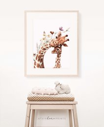 Giraffen-Kinderzimmer-Poster, Giraffen-Poster, Blumen-Kinderzimmer-Druck, Mutter und Baby-Giraffen-Poster, Kinderzimmer-Giraffen-Druck, Wildblumen-Druck, Mädchen-Kinderzimmer-Poster, Mädchenzimmer-Dekoration