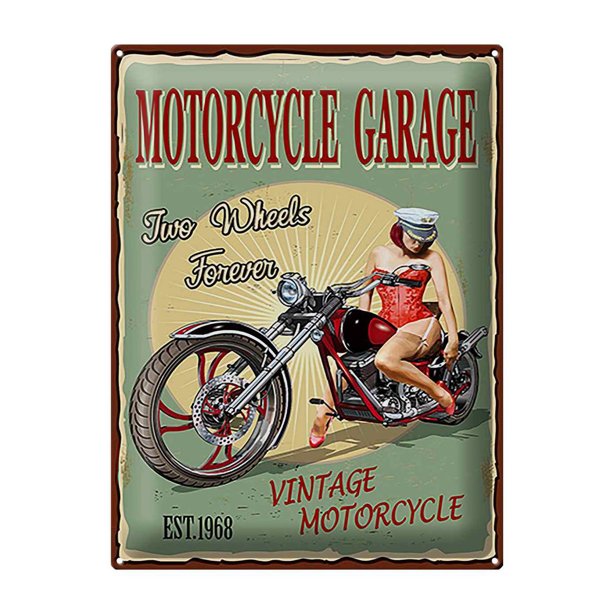 Blechschild Pinup 30x40cm Retro Motorcycle Garage