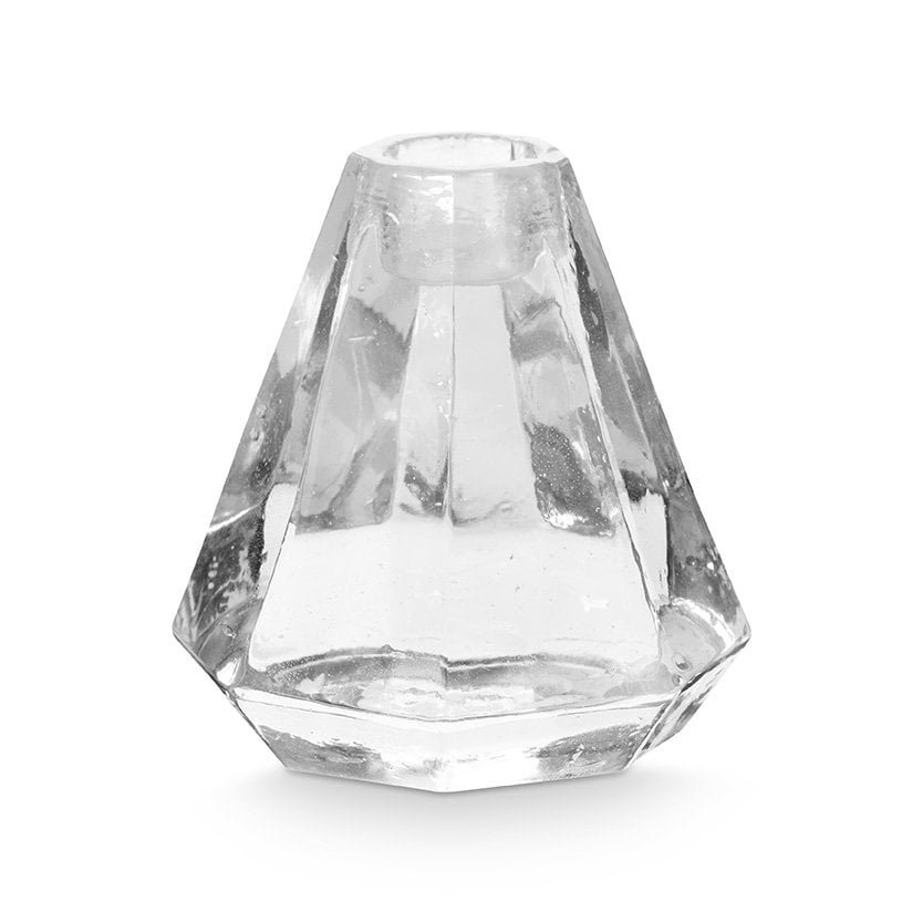 Candle Holder Diamond Shape Glass Clear 9x8cm