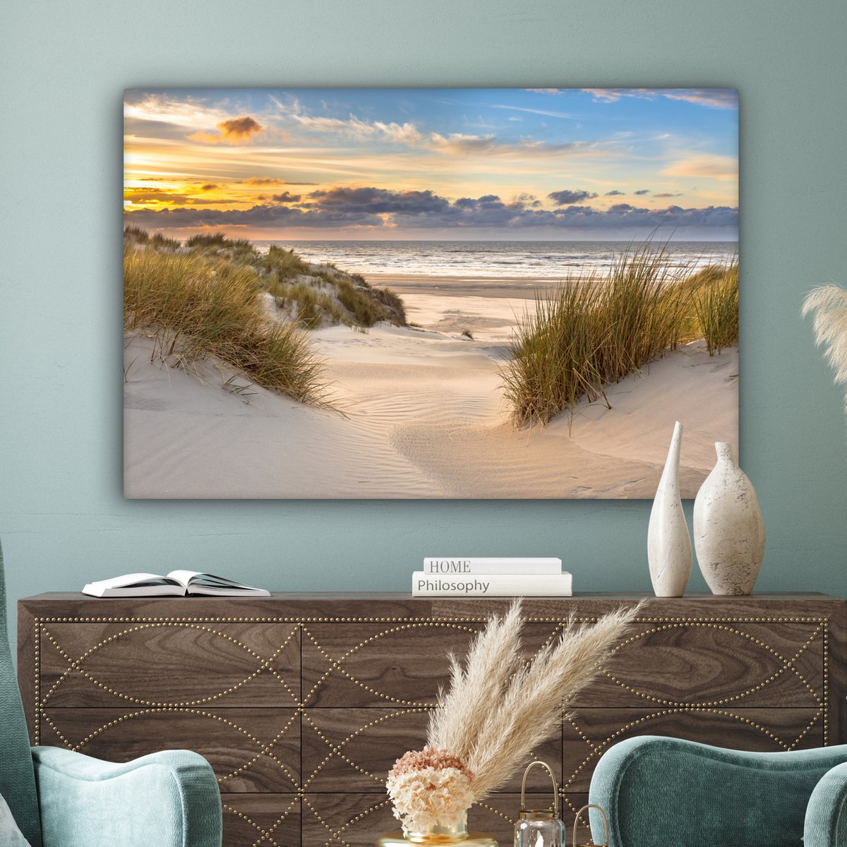 Pintura de lona - Decoración de la pared Beach - Dune - Grass - Sunset - Sala de decoración de la pared - Decoración del dormitorio - Accesorios de habitaciones - Pinturas sobre lienzo