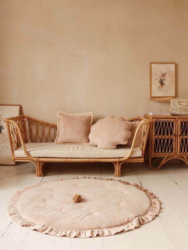 "Latte" soft velvet pillow with fringe