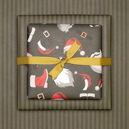 Grünes Weihnachts- Geschenkpapier mit Nikolaus Outfit und grünen Streifen, edles Geschenkpapier Weihnachtsmann , Weihnachts- Geschenkpapier Männer