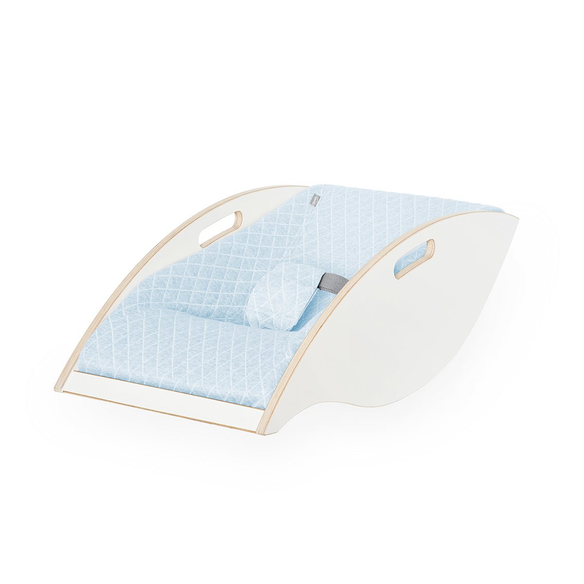 Baby bouncer wood white, fabric light blue