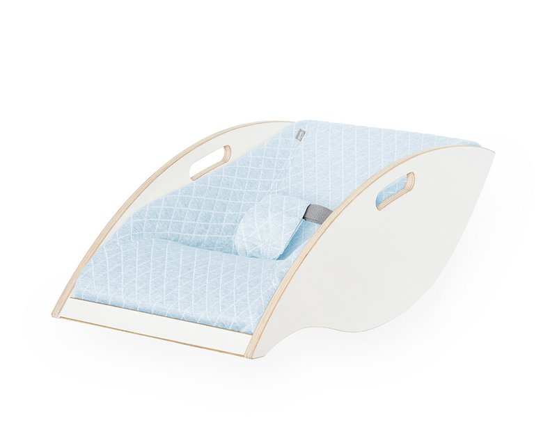 Baby bouncer wood white, fabric light blue