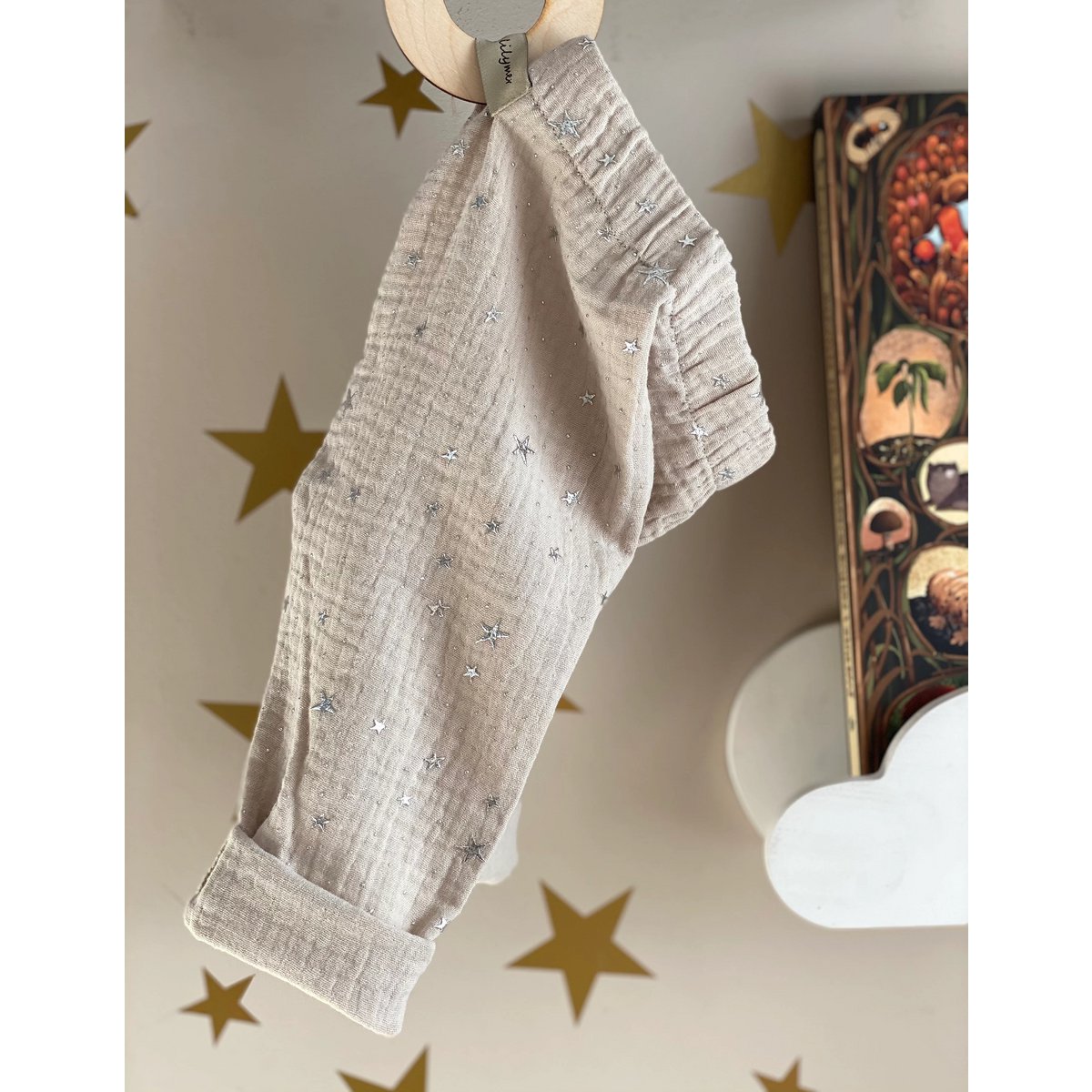 100 % Öko-Tex-zertifiziertes Baby-Outfit aus Bio-Musselin: Leggings und Wickeloberteil, Größe: 52–64, 68–74