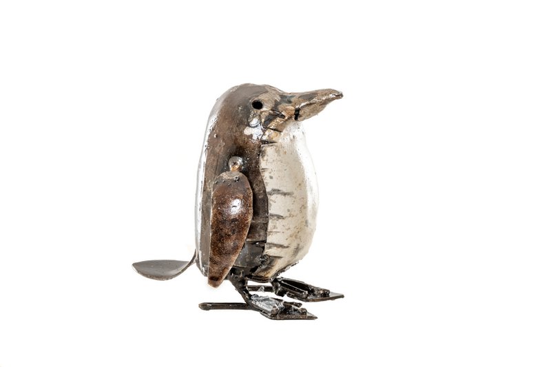 BÉBÉ PINGOUIN EN MÉTAL NATUREL-BLANC