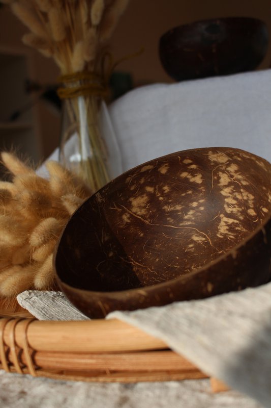 Coconut shell made from polished coconut