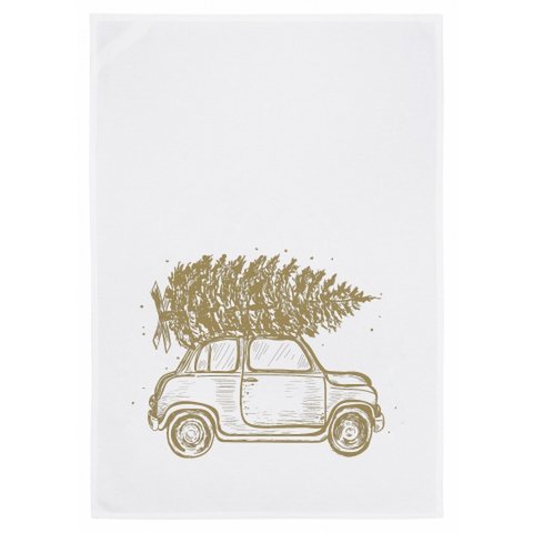 Paño de cocina blanco, ÁRBOL DE NAVIDAD RASENDER, dorado