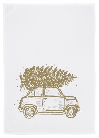 Paño de cocina blanco, ÁRBOL DE NAVIDAD RASENDER, dorado