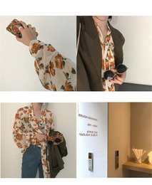 Dames Retro Bloemen Chique Chiffon Lente Herfst Mode Vetersluiting Ontwerp Zachte Vrouwelijke Shirts Top Ins
