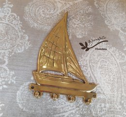 Sailing Boat Brass Wall Hook, Brass Gold Nautical 